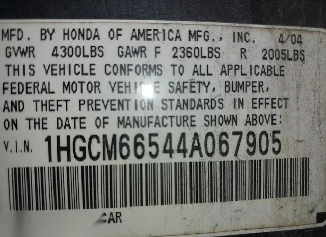 1HGCM66544A067905 2004 2004 Honda Accord- 3-0 EX 9