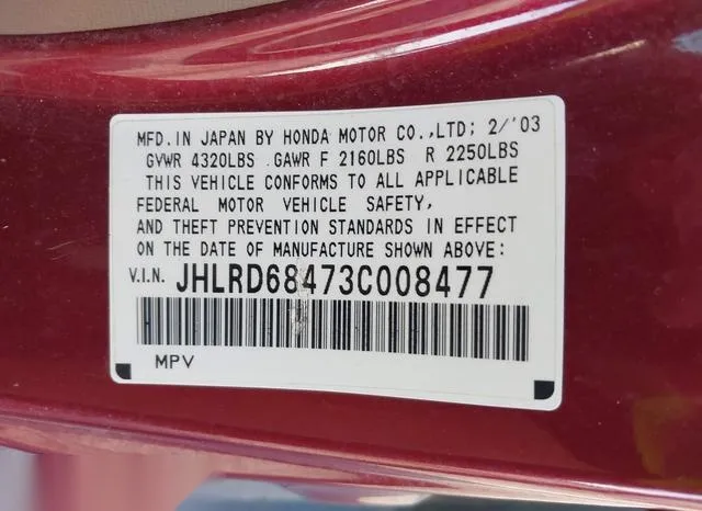 JHLRD68473C008477 2003 2003 Honda CR-V- LX 9