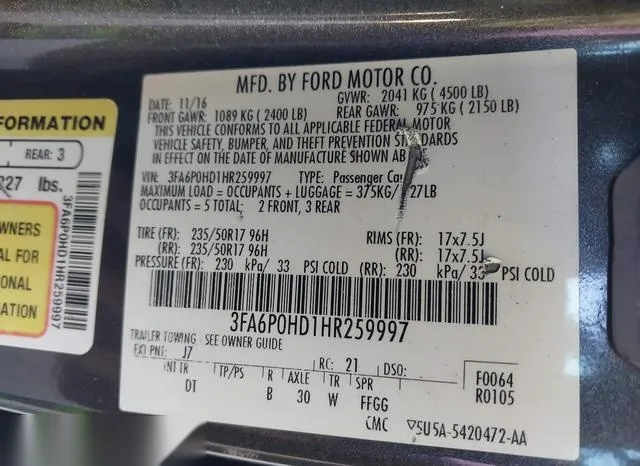 3FA6P0HD1HR259997 2017 2017 Ford Fusion- SE 9