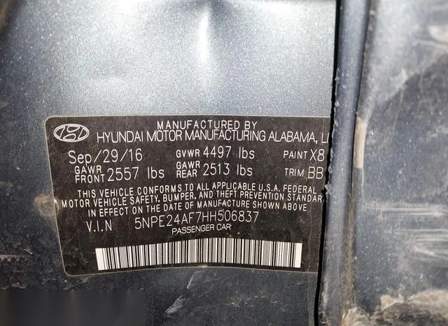 5NPE24AF7HH506837 2017 2017 Hyundai Sonata- SE 9