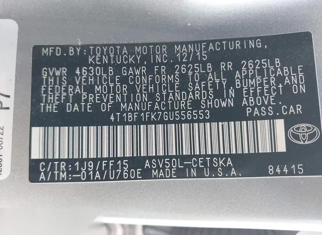 4T1BF1FK7GU556553 2016 2016 Toyota Camry- SE 9