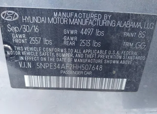 5NPE34AF2HH507648 2017 2017 Hyundai Sonata- Sport 9