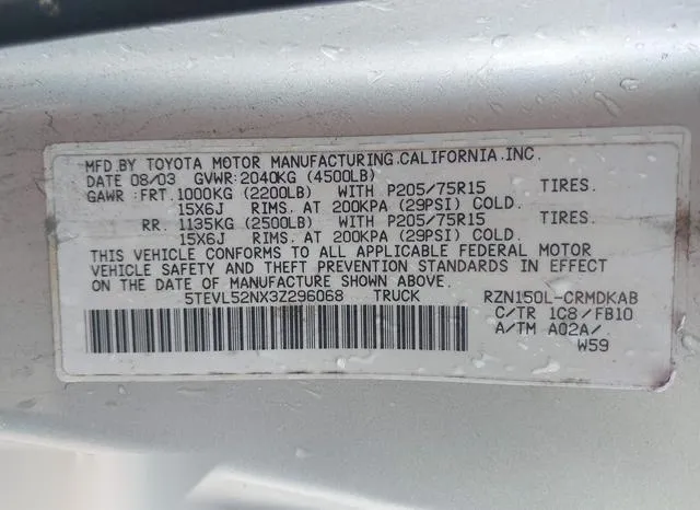 5TEVL52NX3Z296068 2003 2003 Toyota Tacoma 9