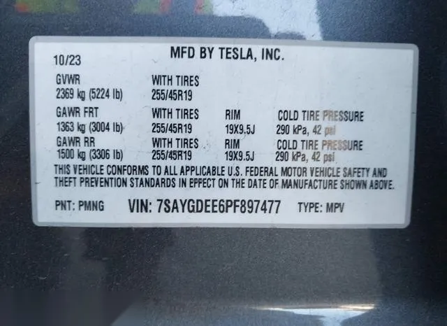 7SAYGDEE6PF897477 2023 2023 Tesla Model Y- Awd/Long Range D 9