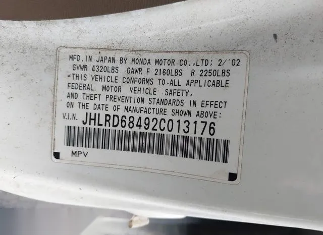 JHLRD68492C013176 2002 2002 Honda CR-V- LX 9