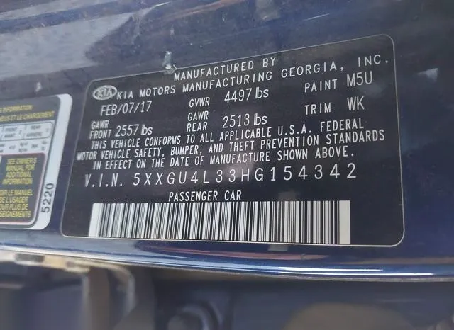 5XXGU4L33HG154342 2017 2017 KIA Optima- EX 9