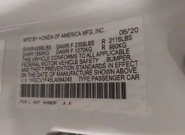 1HGCV1F45LA094245 2020 2020 Honda Accord- EX 9