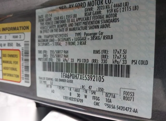 1FA6P0H7XE5392105 2014 2014 Ford Fusion- SE 9