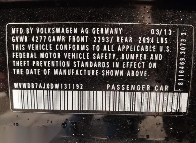 WVWDB7AJXDW131192 2013 2013 Volkswagen Golf- 2-5L 4-Door 9