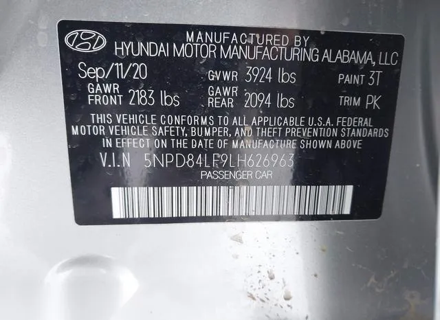 5NPD84LF9LH626963 2020 2020 Hyundai Elantra- Sel 9