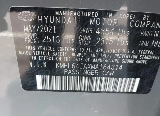 KMHL64JAXMA164314 2021 2021 Hyundai Sonata- Sel 9