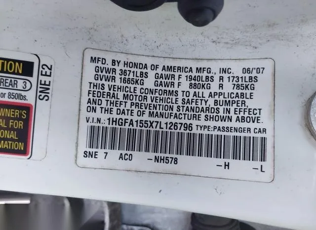 1HGFA155X7L126796 2007 2007 Honda Civic- LX 9