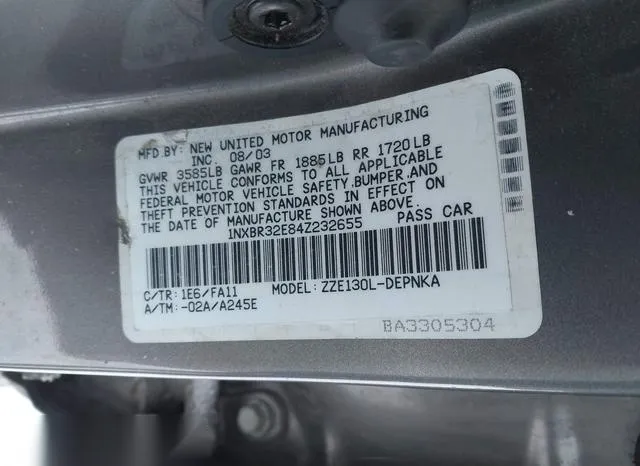 1NXBR32E84Z232655 2004 2004 Toyota Corolla- LE 9