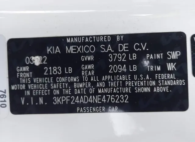 3KPF24AD4NE476232 2022 2022 KIA Forte- Lxs 9