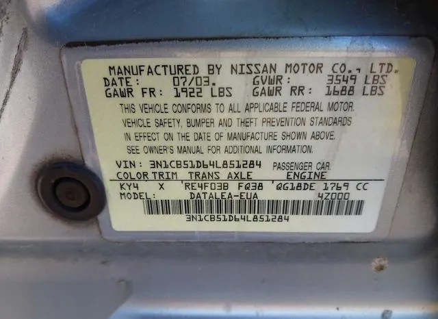 3N1CB51D64L851284 2004 2004 Nissan Sentra- 1-8S 9