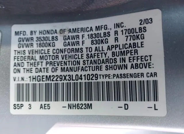 1HGEM229X3L041029 2003 2003 Honda Civic- EX 9