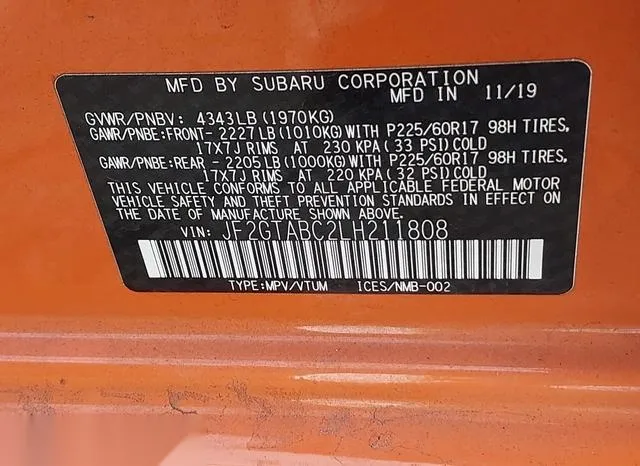 JF2GTABC2LH211808 2020 2020 Subaru Crosstrek 9