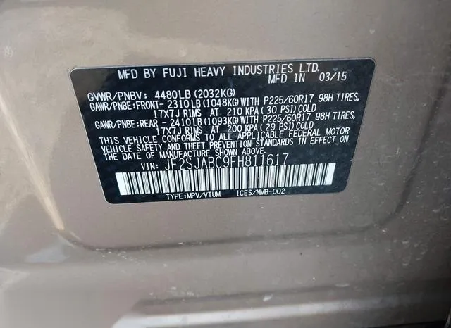 JF2SJABC9FH811617 2015 2015 Subaru Forester- 2-5I 9