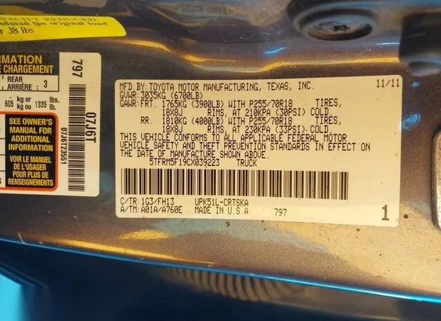 5TFRM5F19CX039223 2012 2012 Toyota Tundra- Grade 4-6L V8 9