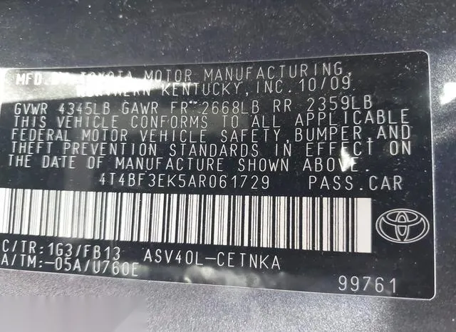 4T4BF3EK5AR061729 2010 2010 Toyota Camry- LE 9