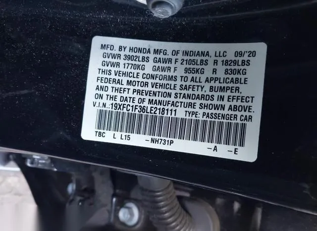 19XFC1F36LE218111 2020 2020 Honda Civic- EX 9