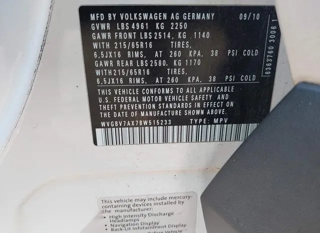 WVGBV7AX7BW515233 2011 2011 Volkswagen Tiguan- S 9