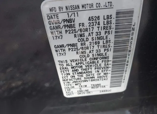 JN8AS5MV1BW287242 2011 2011 Nissan Rogue- SV 9