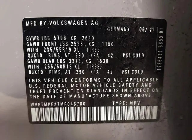 WVGTMPE27MP046700 2021 2021 Volkswagen ID-4- Pro S 9