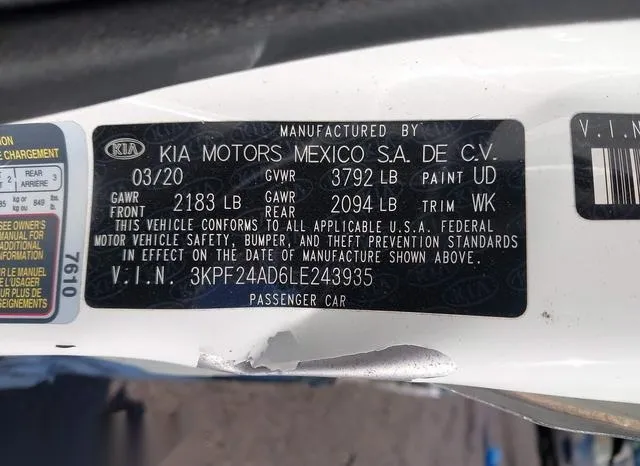 3KPF24AD6LE243935 2020 2020 KIA Forte- Lxs 9