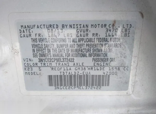 3N1CE2CP9EL372422 2014 2014 Nissan Versa- Note SV 9