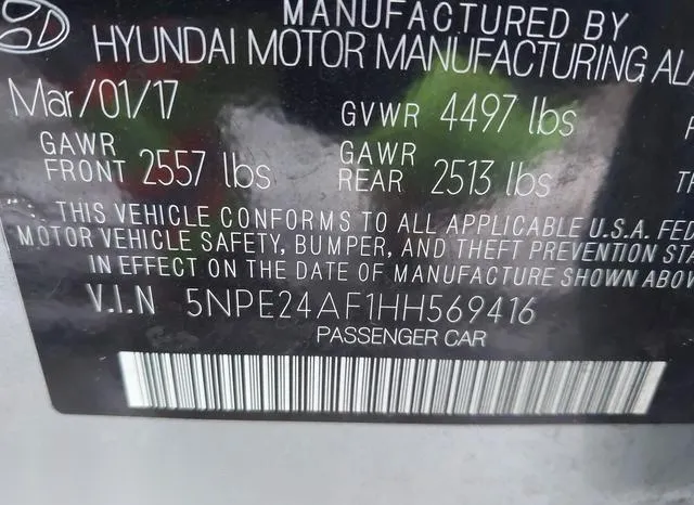 5NPE24AF1HH569416 2017 2017 Hyundai Sonata- SE 9