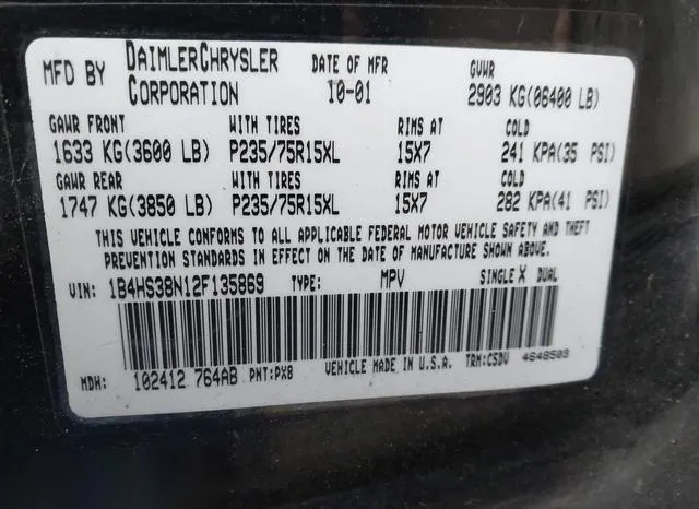 1B4HS38N12F135869 2002 2002 Dodge Durango- Sport 9