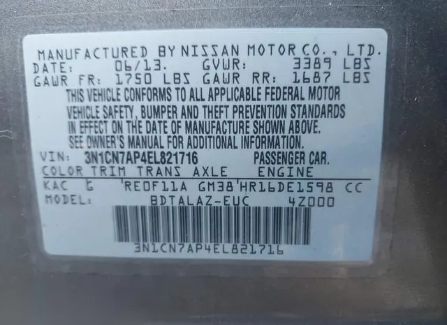 3N1CN7AP4EL821716 2014 2014 Nissan Versa- 1-6 S- 9