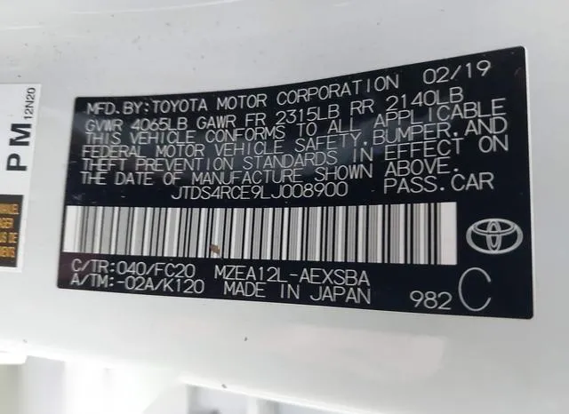 JTDS4RCE9LJ008900 2020 2020 Toyota Corolla- SE 9