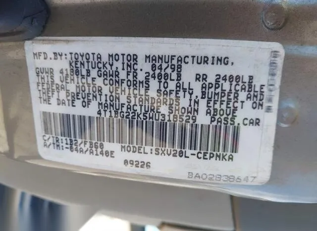 4T1BG22K5WU318529 1998 1998 Toyota Camry- LE 9