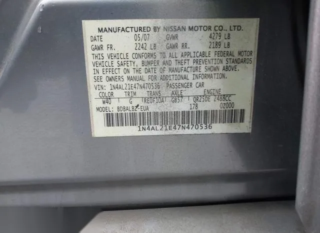 1N4AL21E47N470536 2007 2007 Nissan Altima- 2-5 S 9