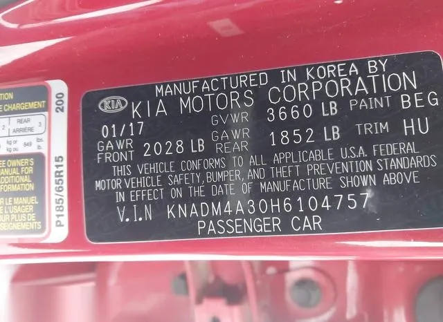 KNADM4A30H6104757 2017 2017 KIA Rio- LX 9