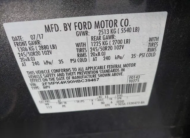 2FMPK4K90HBC39467 2017 2017 Ford Edge- Titanium 9