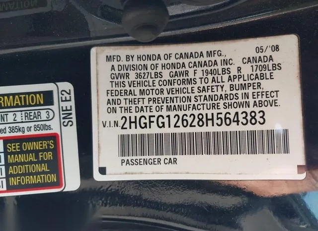 2HGFG12628H564383 2008 2008 Honda Civic- LX 9