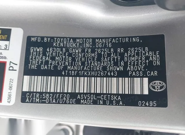 4T1BF1FKXHU267443 2017 2017 Toyota Camry- SE 9