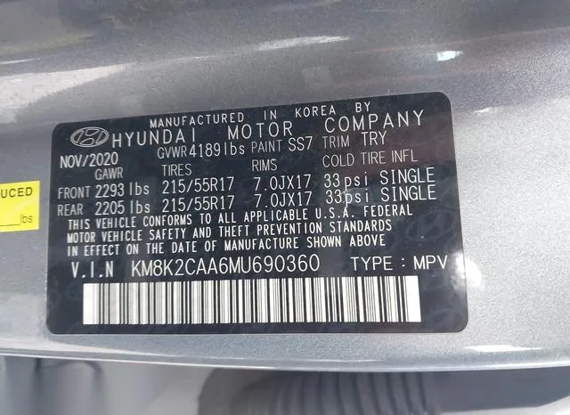 KM8K2CAA6MU690360 2021 2021 Hyundai Kona- Sel 9