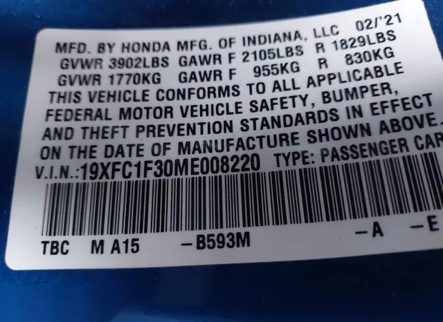 19XFC1F30ME008220 2021 2021 Honda Civic- EX 9