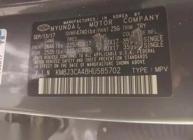 KM8J3CA48HU585702 2017 2017 Hyundai Tucson- SE 9