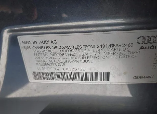 WAUDF78E16A005135 2006 2006 Audi A4- 2-0T 9