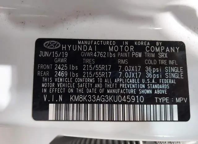 KM8K33AG3KU045910 2019 2019 Hyundai Kona- EV Limited 9