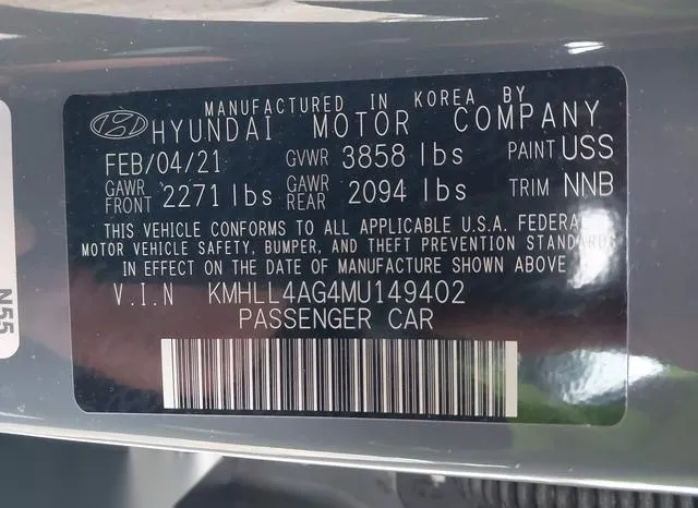 KMHLL4AG4MU149402 2021 2021 Hyundai Elantra- SE 9