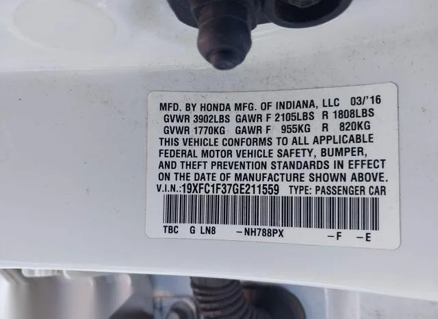 19XFC1F37GE211559 2016 2016 Honda Civic- Ex-T 9