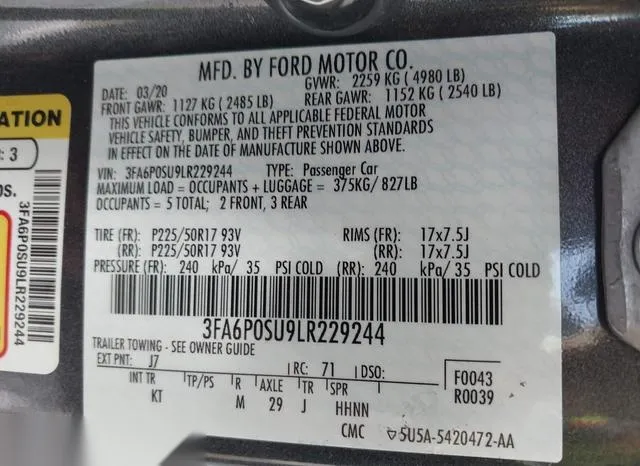 3FA6P0SU9LR229244 2020 2020 Ford Fusion- Plug-In Hybrid Tit 9