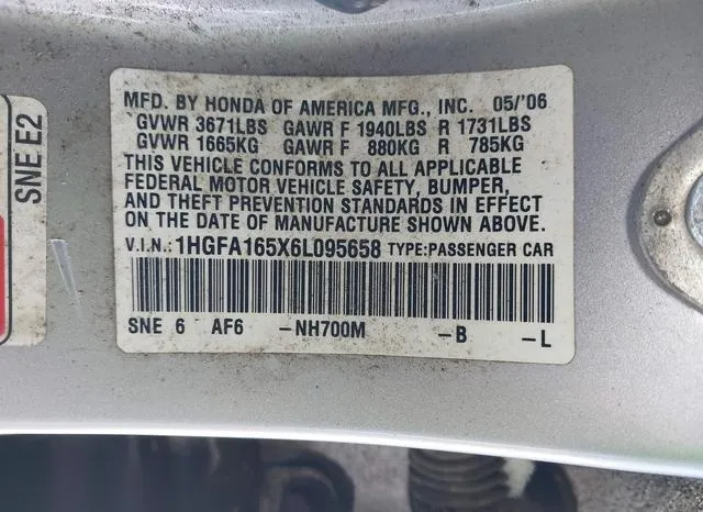 1HGFA165X6L095658 2006 2006 Honda Civic- LX 9