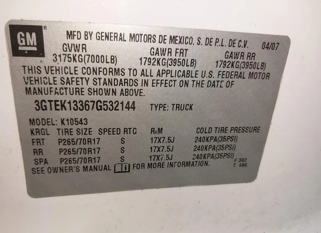 3GTEK13367G532144 2007 2007 GMC Sierra- 1500 Sle1 9